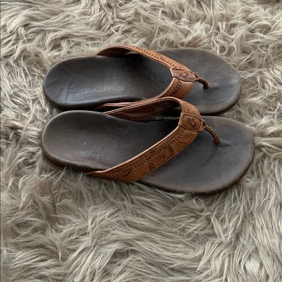 OluKai Mekila Flip Flop Leather Men's Sandals Size 10