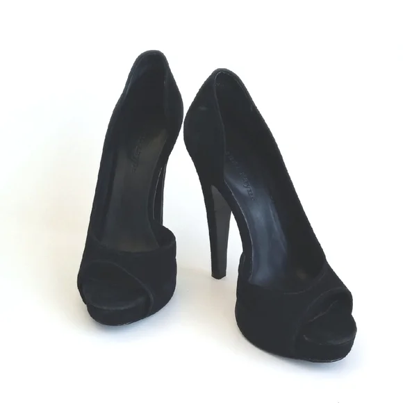 Jenni Kayne Elegant Black Suede Leather Peep-Toe 5