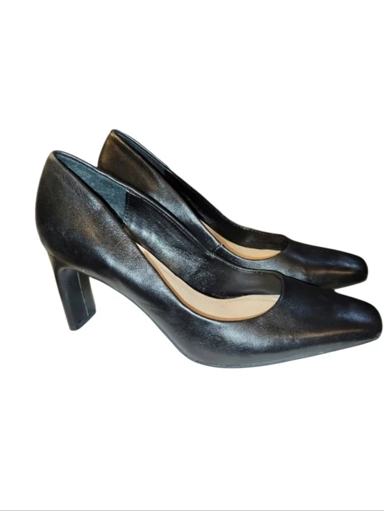 Alfani Tarah Black Leather Square Toe Pumps Step N Flex Comfort Size 8.5