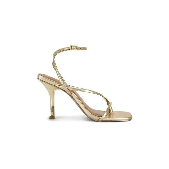 Steve Madden Annie Heel in Champagne gold square toe ankle strap high heel