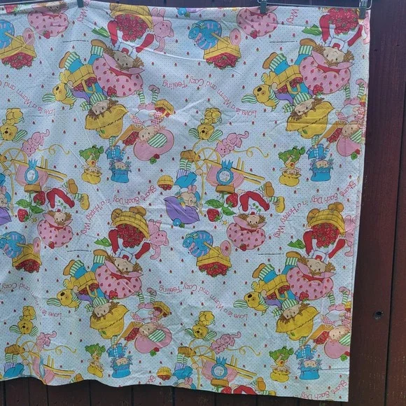 Vintage Strawberry Shortcake Full Size Sheet Set Flat Fitted 1 Pillow Case 80s