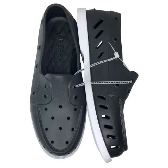 NWOT! Sperry Float Boat Black/White Rubber Women’s Slip On Shoes Sz 9M