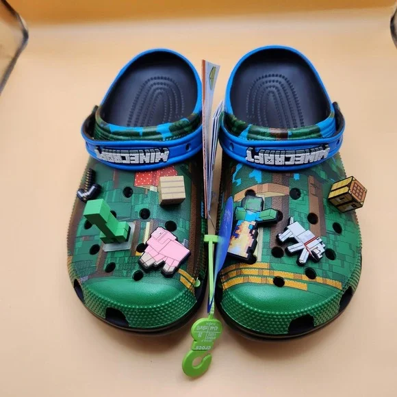 Minecraft Crocs Classic Clog Shoes Size Mens 10 Womens‎ 12 Green Jibbitz Gaming