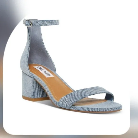 NWOT Steve Madden Womens Irenee‎ Denim Ankle Strap Heeled Sandals Size 6.5