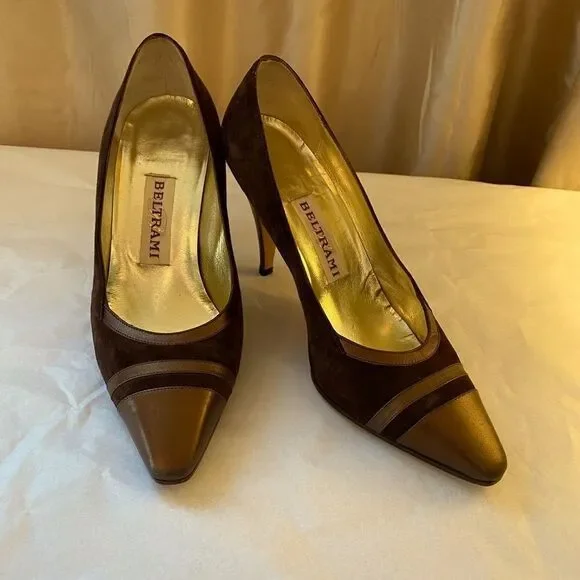 RARE Beltrami vintage cap toe chocolate suede pumps size 5 excellent condition