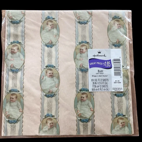Vintage Hallmark Victorian Baby Print Gift Wrap New in Package Two Sheets