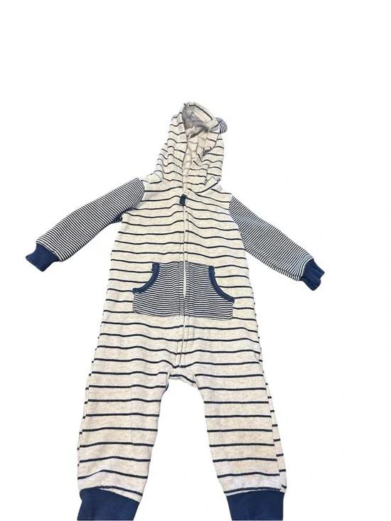 Carter's Cream and Navy Striped Hooded One-Piece