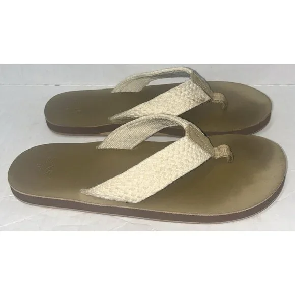 Vineyard Vines Flip Flops Sandals Men’s 11 Beige Washed Webbing Nautical Beach