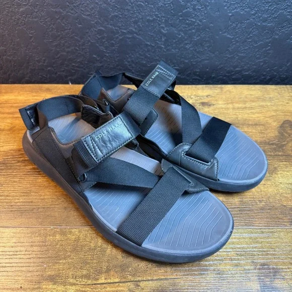 Cole Haan Zerogrand All-Day C30693 Black Nylon Leather Sport Sandal Mens 12