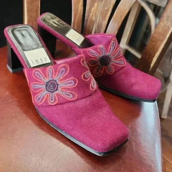 IMPO Embroidered Floral Wool Slides‎ Heels BOHO sz 6.5
