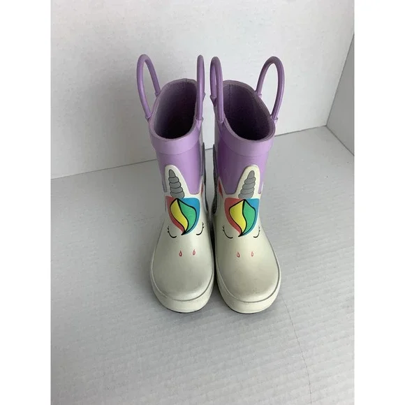 Cat & Jack Toddler Girls Unicorn Rain Boots Purple White Glitter Size‎ 5