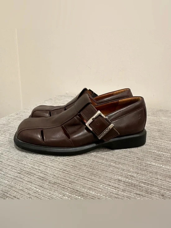 ECCO Men's Brown Leather Fisherman Sandals Casual Shoes US 7.5 $149.95 EUC *