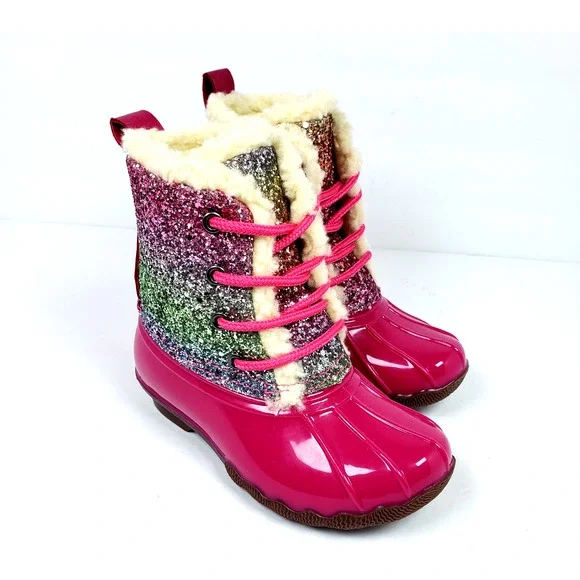 Adrienne Vittadini Bambini Toddler Girls Size 9 Pink Sparkle Glitter Duck Boots