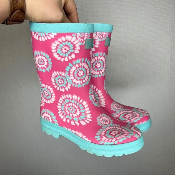 Hatley Kids Pink Tie Dye Medallion Rubber Rain Boots‎ Size 2 Waterproof Wellies
