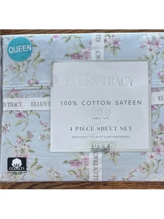 Beautiful QUEEN 4 Pc Sheet Set ~ 300TC Cotton Sateen ~ Deep Pocket Floral