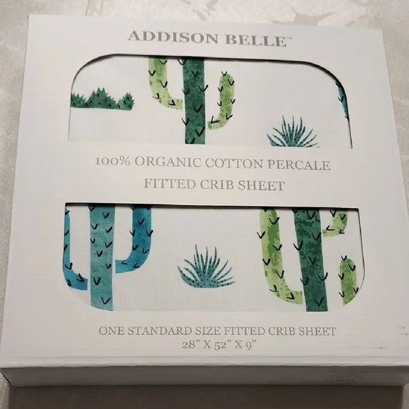 Addison Belle NWT Organic Cotton Percale Fitted Crib Sheet Cactus‎ Print 28x52x9