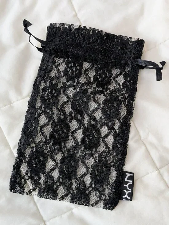NYX Black Lace Drawstring Dust Make Up Bag for Gift Giving Storage 8.5 x 5 Inch