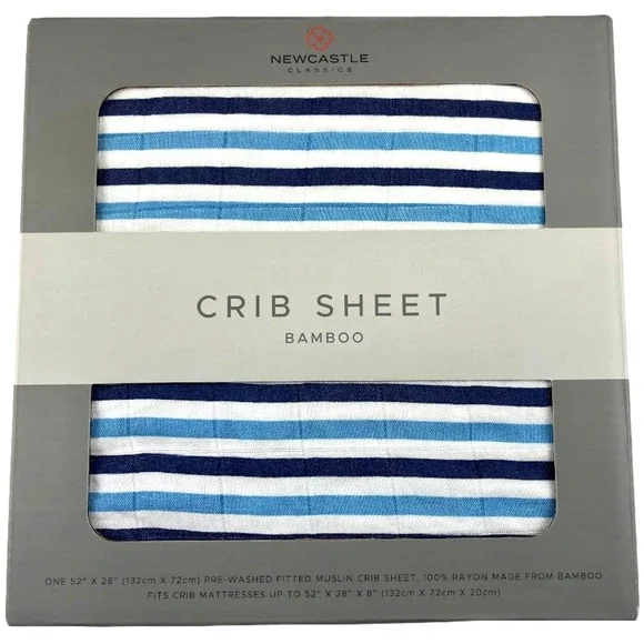 Blue‎ Stripe Bamboo Baby Crib Sheet Fitted Standard Mattress White Boy Newcastle