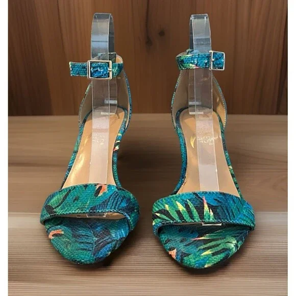 Aerosoles Laminate Blue Green Tropical Open Toe High Heel Pump Sandal Size 6.5M