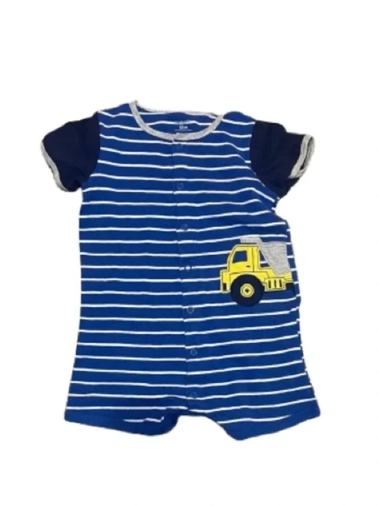Carters Blue Striped Truck Baby Romper Size 18 Month