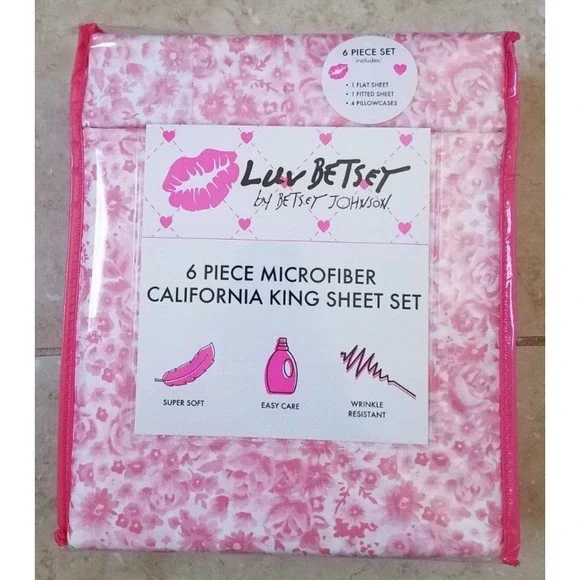 Luv Betsey by Betsey Johnson Cal‎ King Sheet Set 6pc Pink Lush Floral NEW