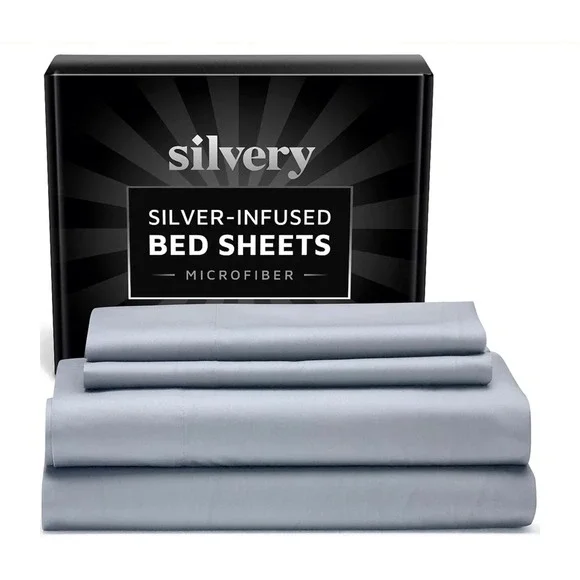 Silvery Bed Sheets Queen Size‎ Silver Infused Microfiber Soft Hypoallergenic
