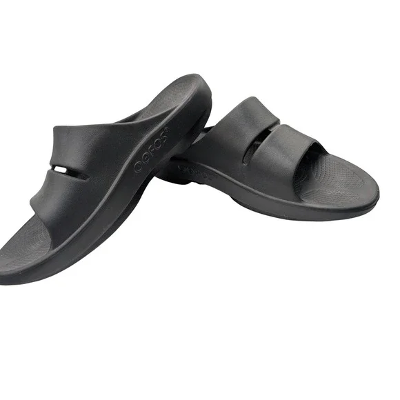 OOFOS OOahh Recovery Slides Black Double Strap Sandals - Mens 9 Womens 11