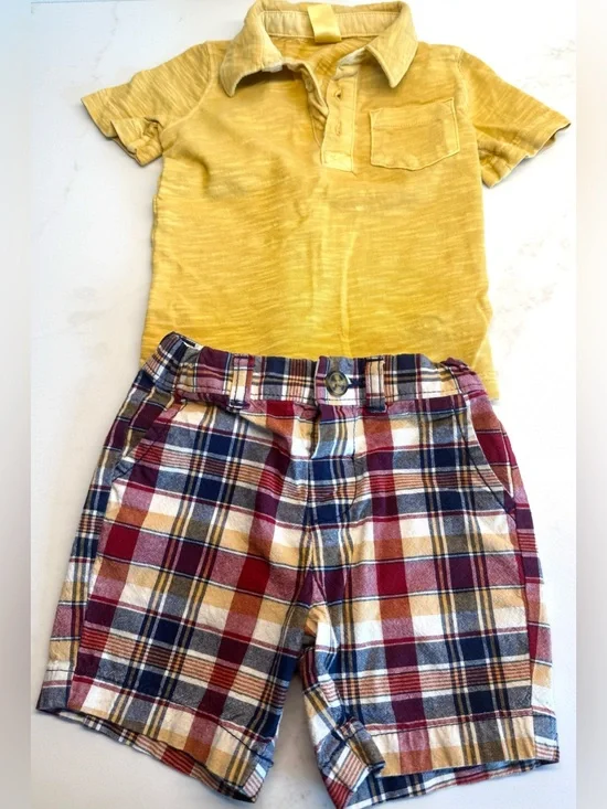 Carter’s 18M Polo Shirt & Plaid Shorts Outfit Set