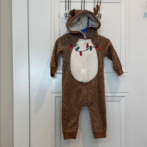 Carter's Brown Reindeer Footie with Festive Lights