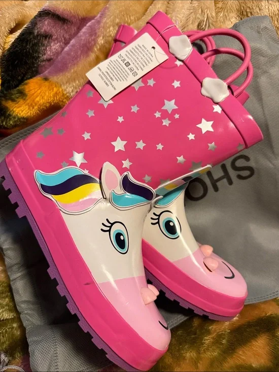 ShofoRT  Pink Unicorn Star Rain Boots