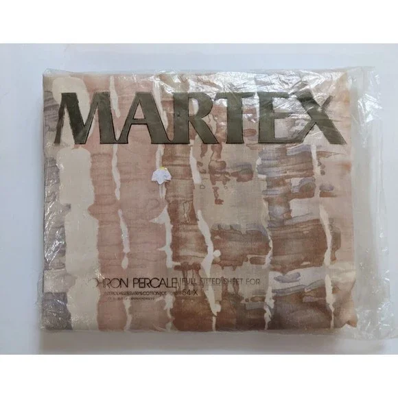 Vintage Martex Full Fitted Sheet NIP 1970's 80's Muted‎ Pinks Abstract Percale