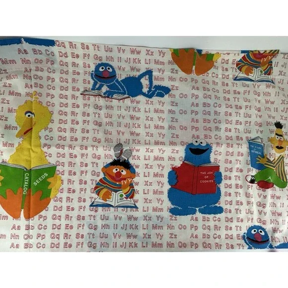 Sesame Street Sheet Curtain Muppets Letters ABC Vintage Grover Big Bird 66”x104”