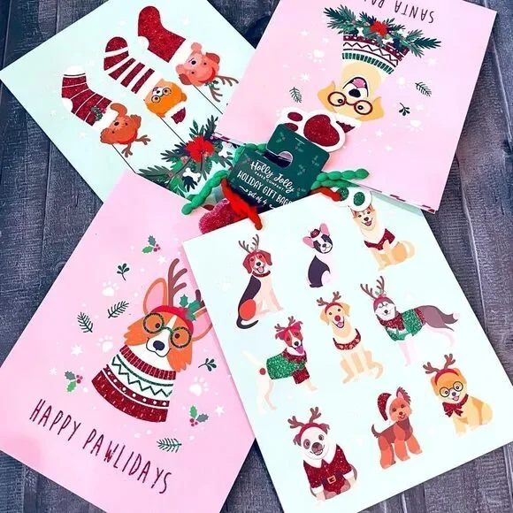 Christmas Dogs Santa Paws Gift Bags 4-pc Set