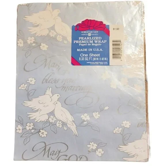 Vintage American Greeting Forget Me Not Pearlized Premium Wedding Wrapping Paper