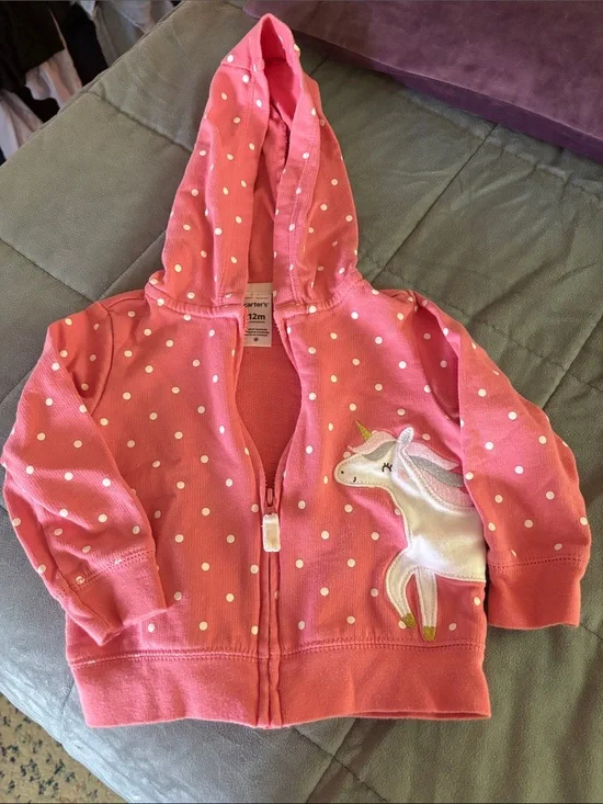Carter's Coral Pink Hoodie with Unicorn Detail