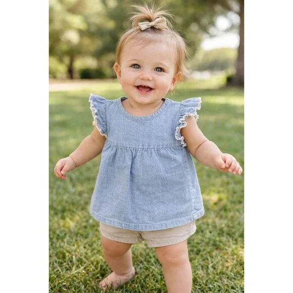 Shirt 12 months Carters girls blue denim sleeveless baby