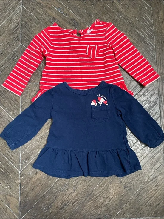 Carter's Red & Navy Girls' Long-Sleeve Peplum Top Duo 18M