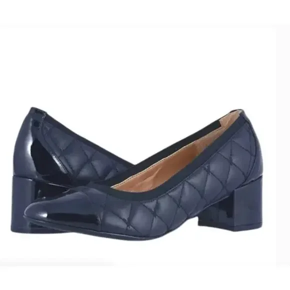 Vionic Olympia Ruby Blue Quilted Leather Block Heel Pumps size 8