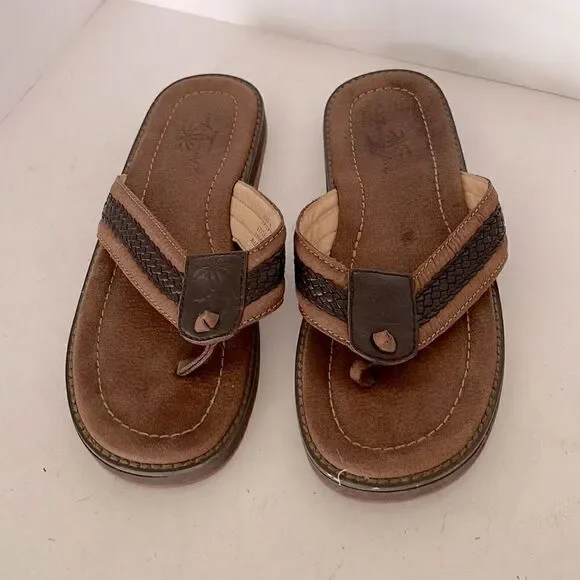 Jamaica Jazz Brown Leather Flip Flops Size M ( 12)