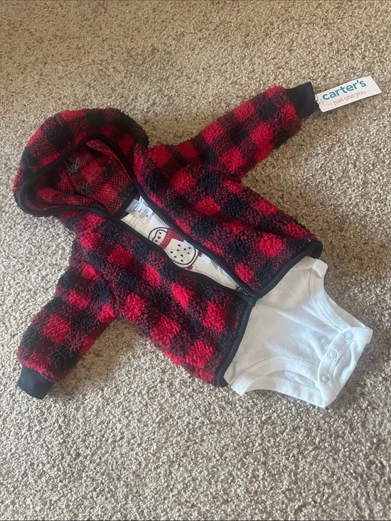 Carter's Red and Black Buffalo Plaid Sherpa Hooded Jacket