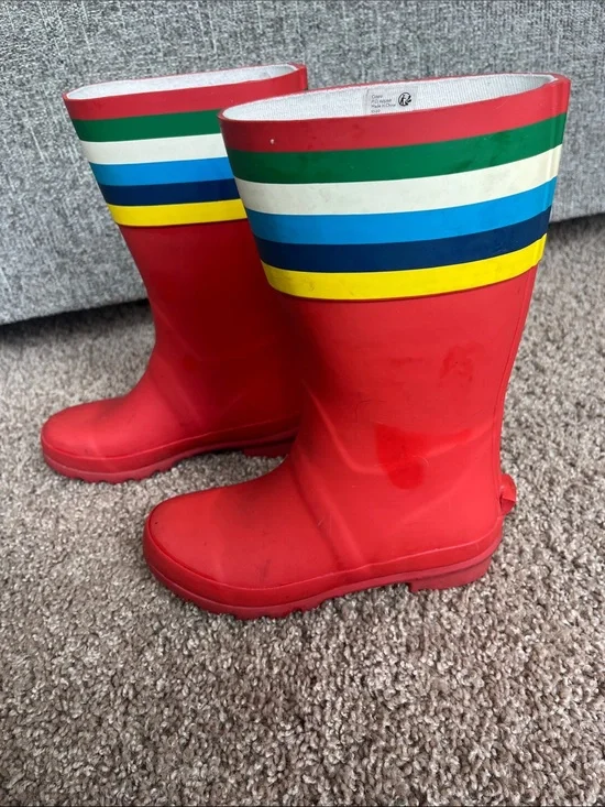Mini Boden Red Kids Rain Boots with Multicolor Stripes