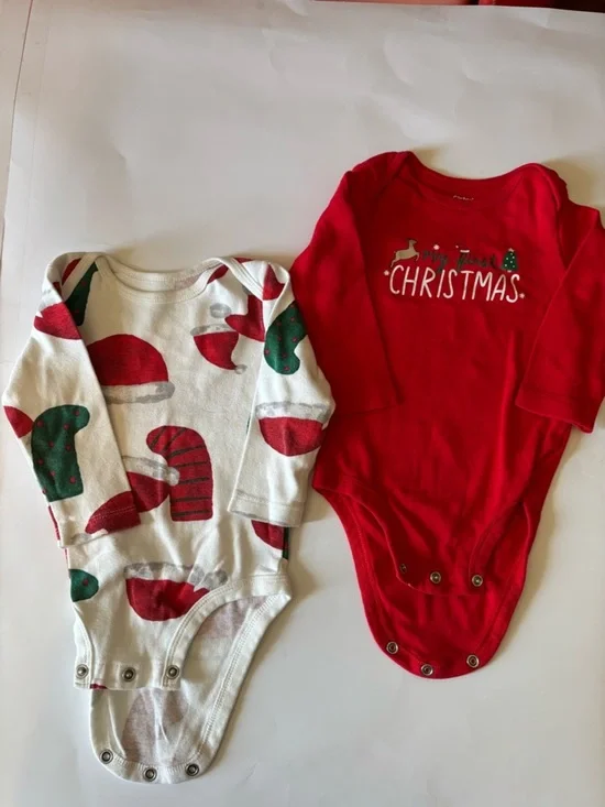 Carter's Red & White Christmas Baby One-Piece Bodysuit Set