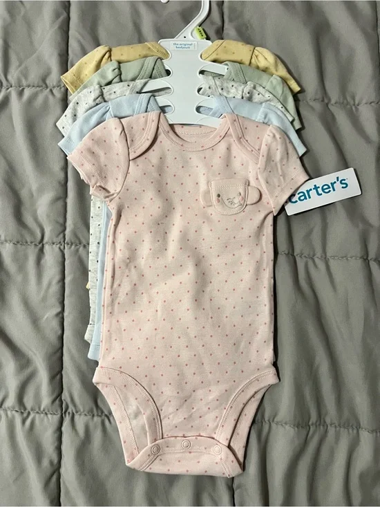 Carter's 5 Pack Short-Sleeve Baby Girl Animal Pocket Onsies