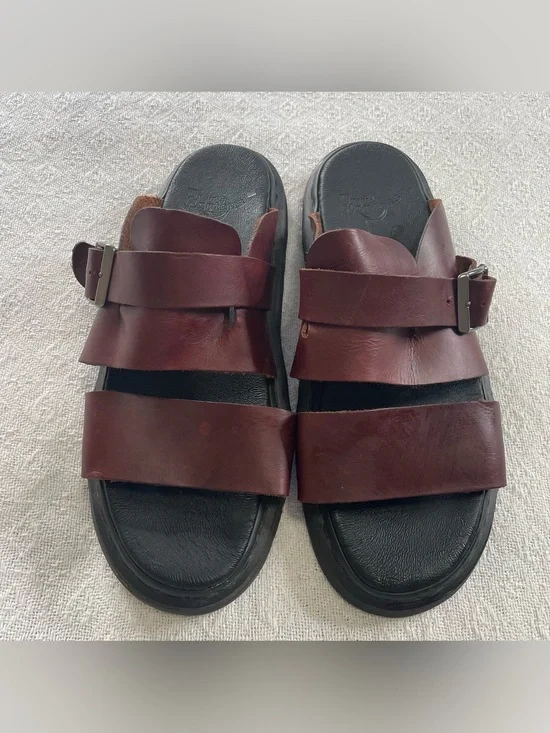 Dr. Martens Brown Brelada Leather Double-Strap Slide Sandals Size 13