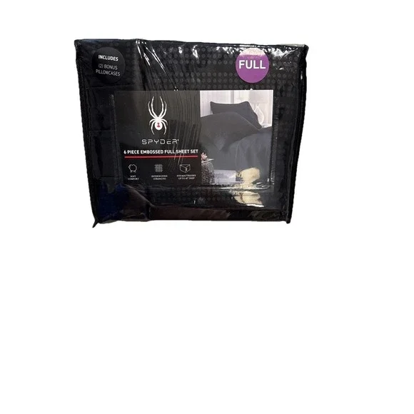 Spyder‎ Black Embossed 6 Piece Full Sheet Set Cooling NEW