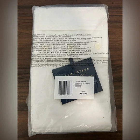 Ralph Lauren Organic Cotton Palmer Percale King Pillow Sham Tuxedo White