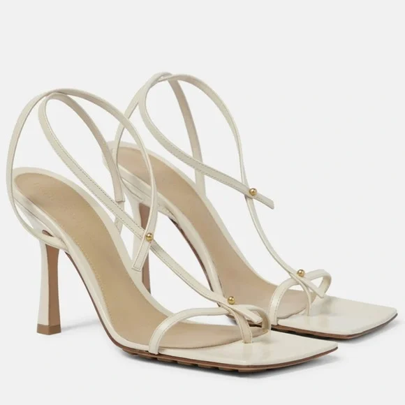 Bottega Veneta White Stretch T Strap Heel Sandals Size 36