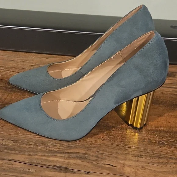 NEW! KATY PERRY Delilah Green & Gold High Heel Pointed Toe Pump 6.