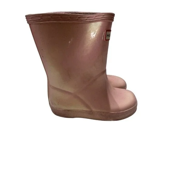 Hunter Kids First Classic Nebula Pink Iridescent Rain Boots Size 6 Toddler