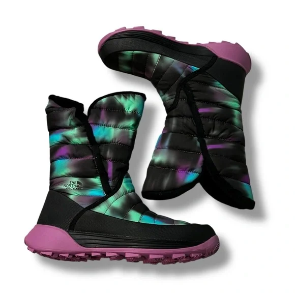 North Face Amore II Snow Boots Quilted Nylon Black Pink Big Kids 5 NEW w/box